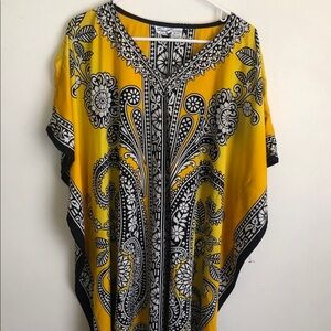 Women’s Sante spring Classic Yellow and Black Floral Women's Tunic kimono top